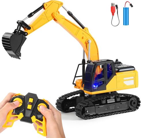 RC Excavator Toy for Boys -11CH Remote Control Excavator with Metal Shovel, Lights, Sound & Spray, 2×600mAh Rechargeable, 2.4Ghz RC Construction Vehicle, Digger Toys for Boys 3-5 4-7 8-12 in Saudi Arabia