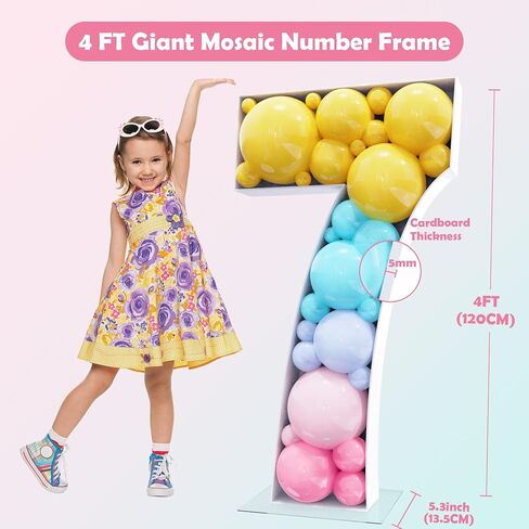 4FT Marquee Numbers Mosaic Large Numbers 7 Balloon Frame for Birthday Party Wedding Decoration Baby Shower Decor Pre-Cut Big Foam Board with Acrylic Plate Base in Saudi Arabia