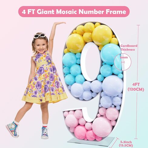 4FT Marquee Numbers Mosaic Large Numbers 7 Balloon Frame for Birthday Party Wedding Decoration Baby Shower Decor Pre-Cut Big Foam Board with Acrylic Plate Base in Saudi Arabia
