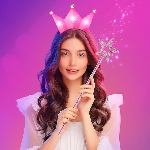 Light Up Crown Headband LED Princess Headband LED Crown Tiara Headband with Fairy Wand in Saudi Arabia