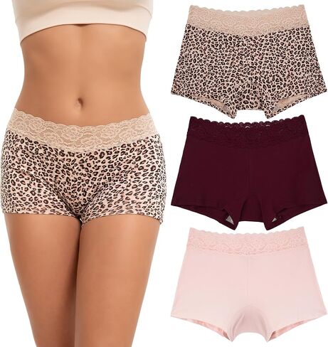 INNERSY Women's Lace Boyshorts Underwear Cotton Soft Panties Boxer Briefs 3 Pack in Kuwait