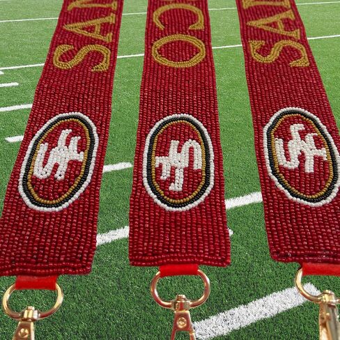 Lashicorn Beaded San Francisco Purse Strap Red and Gold Game Day Clear Handbag Replacement Strap Stadium Football 48" Gold Hardware Clips for Clear Bag in Saudi Arabia