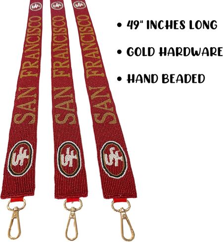 Lashicorn Beaded San Francisco Purse Strap Red and Gold Game Day Clear Handbag Replacement Strap Stadium Football 48" Gold Hardware Clips for Clear Bag in Saudi Arabia
