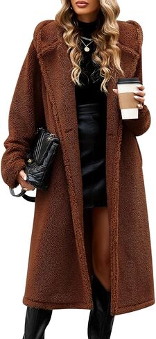 HEEKPEK معاطف شتوية من الصوف الغامض للنساء سترة طويلة منفوشة بغطاء للرأس معاطف دافئة من الفرو الصناعي مع جيوب وأزرار in Kuwait