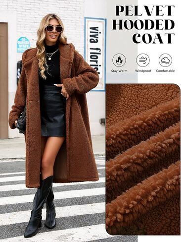 HEEKPEK معاطف شتوية من الصوف الغامض للنساء سترة طويلة منفوشة بغطاء للرأس معاطف دافئة من الفرو الصناعي مع جيوب وأزرار in Kuwait