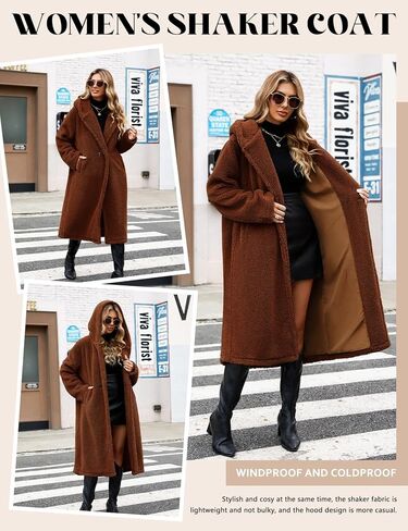 HEEKPEK معاطف شتوية من الصوف الغامض للنساء سترة طويلة منفوشة بغطاء للرأس معاطف دافئة من الفرو الصناعي مع جيوب وأزرار in Kuwait