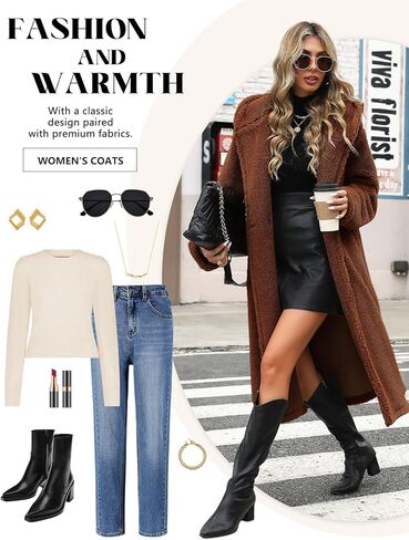 HEEKPEK معاطف شتوية من الصوف الغامض للنساء سترة طويلة منفوشة بغطاء للرأس معاطف دافئة من الفرو الصناعي مع جيوب وأزرار in Kuwait