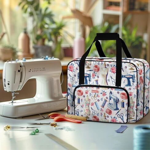 Sewing Machine Case with Front Pocket Travel Tote Case for Sewing Machine and Accessories Portable Carrying Tote Bag Fits Most Standard Sewing Machines Sewing Machine Pattern in Kuwait
