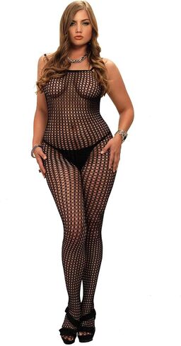 Leg Avenue Women's Crochet Fishnet Spaghetti Strap Crotchless Bodystocking in Saudi Arabia