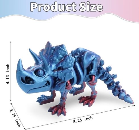 FunisFun 3D Printed Dragon with Articulated Joints for Adult, 3D Printed Dinosaur Fidget Toys Decor for Stress Relief (Triceratops-BP, 1P) in Kuwait