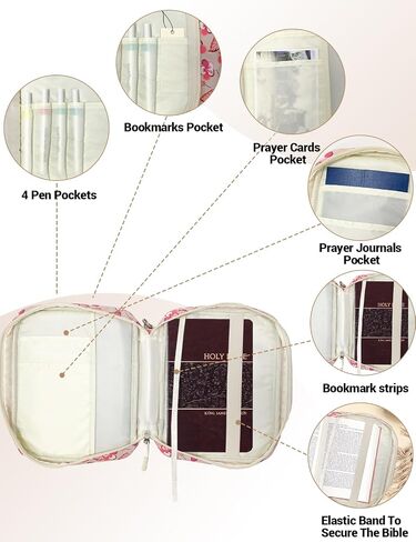 Bible Cover Case for Women,Church Study Book Bible Bag,Bible Carrying Case with Pockets for Bible Accessories, Bible Book Cover with Zipper Christian Gifts fits Bible Size Up to 9.5"x6.5"x2" Floral#1 in Kuwait