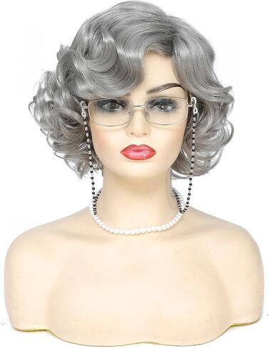 Tmlkhl Old lady wig and accessories 5 Pcs Short Old Lady Granny Curly Wig Grandma wig Halloween Party Wigs Halloween Party Wig in Saudi Arabia
