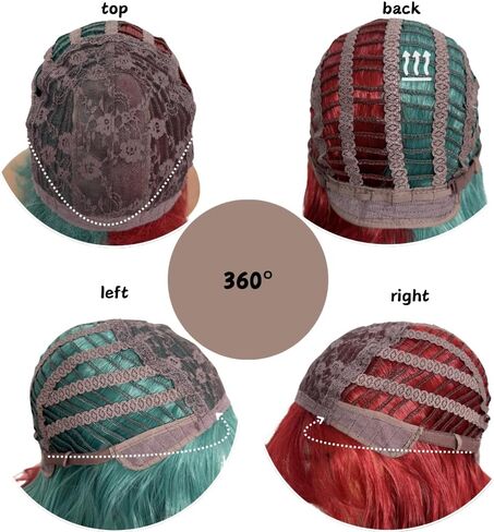 Green And Red Short Bob Wigs With Bangs Wavy Shoulder Length Wigs For Women Colorful Heit Resistant Synthetic Fiber Wigs For Girls Party Hallowenn Cosplay Use Halloween Wigs For Women in Kuwait