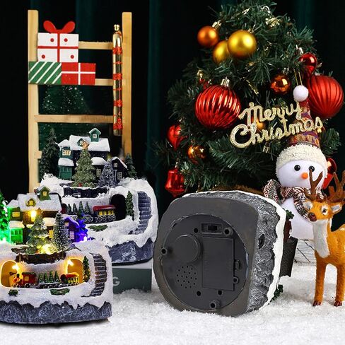 منزل قرية عيد الميلاد LED مضاء منزل عيد الميلاد الموسيقي مع قطار متحرك و8 موسيقى راتينج عيد الميلاد بناء منزل قابل للجمع لعطلة سنو غلوب ديكور منزلي لعيد الميلاد العتيق in Kuwait