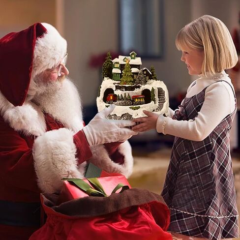 منزل قرية عيد الميلاد LED مضاء منزل عيد الميلاد الموسيقي مع قطار متحرك و8 موسيقى راتينج عيد الميلاد بناء منزل قابل للجمع لعطلة سنو غلوب ديكور منزلي لعيد الميلاد العتيق in Kuwait