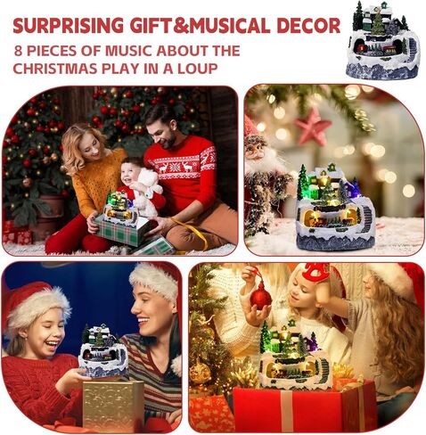 منزل قرية عيد الميلاد LED مضاء منزل عيد الميلاد الموسيقي مع قطار متحرك و8 موسيقى راتينج عيد الميلاد بناء منزل قابل للجمع لعطلة سنو غلوب ديكور منزلي لعيد الميلاد العتيق in Kuwait