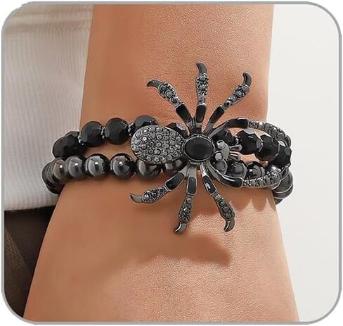 Gothic Spider Bracelets Punk Spider Skull Bracelets Stacked Stretch Bracelets Black Beaded Bracelets Halloween Cosplay Party Costume Accessories in Kuwait