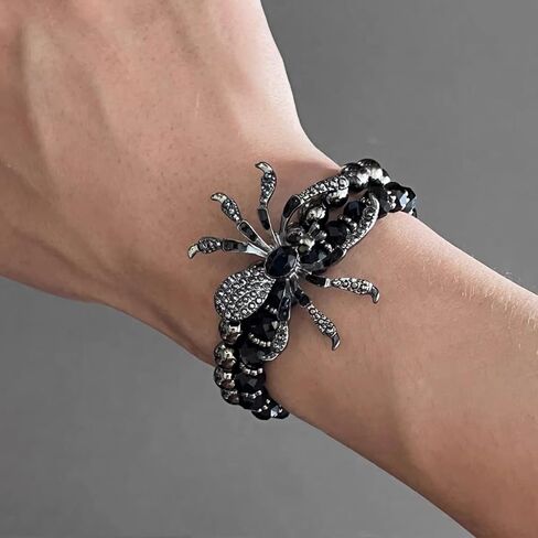 Gothic Spider Bracelets Punk Spider Skull Bracelets Stacked Stretch Bracelets Black Beaded Bracelets Halloween Cosplay Party Costume Accessories in Kuwait