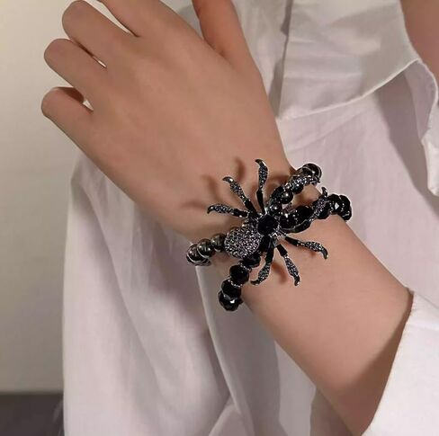 Gothic Spider Bracelets Punk Spider Skull Bracelets Stacked Stretch Bracelets Black Beaded Bracelets Halloween Cosplay Party Costume Accessories in Kuwait