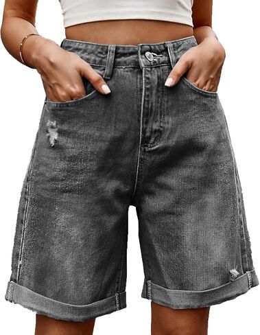 Jean Shorts Womens High Waist Long Jean Shorts for Women Girls Denim Shorts Ripped Distressed Jeans Short in Saudi Arabia