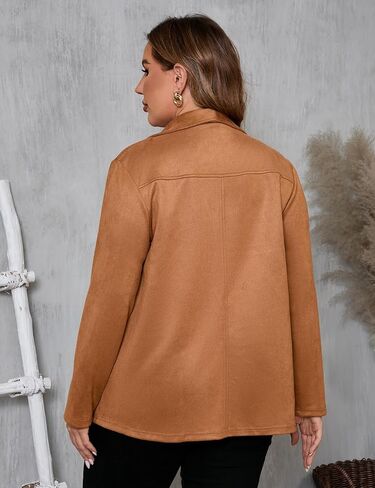KOJOOIN Women Plus Size Faux Suede Jacket Cardigan Open Front Lapel Long Sleeves Cozy Blazer Coat with Pockets in Kuwait