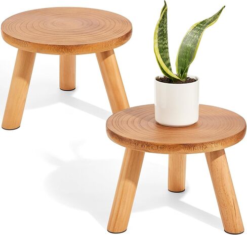 Yangbaga 2pcs Wooden Stool Display Stand, 8.46IN Round Plant Stand Wood-Flower Pot Supports Plant for Indoor Outdoor Home, GardenPatio Decorative in Saudi Arabia