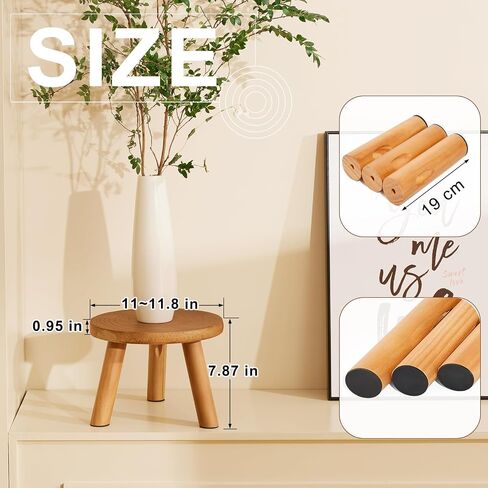 Yangbaga 2pcs Wooden Stool Display Stand, 8.46IN Round Plant Stand Wood-Flower Pot Supports Plant for Indoor Outdoor Home, GardenPatio Decorative in Saudi Arabia