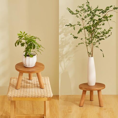 Yangbaga 2pcs Wooden Stool Display Stand, 8.46IN Round Plant Stand Wood-Flower Pot Supports Plant for Indoor Outdoor Home, GardenPatio Decorative in Saudi Arabia