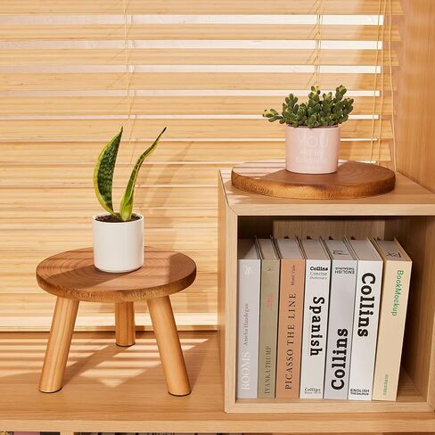 Yangbaga 2pcs Wooden Stool Display Stand, 8.46IN Round Plant Stand Wood-Flower Pot Supports Plant for Indoor Outdoor Home, GardenPatio Decorative in Saudi Arabia