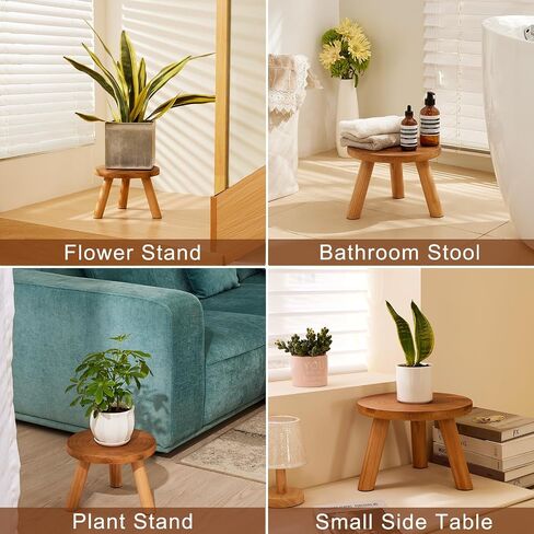 Yangbaga 2pcs Wooden Stool Display Stand, 8.46IN Round Plant Stand Wood-Flower Pot Supports Plant for Indoor Outdoor Home, GardenPatio Decorative in Saudi Arabia
