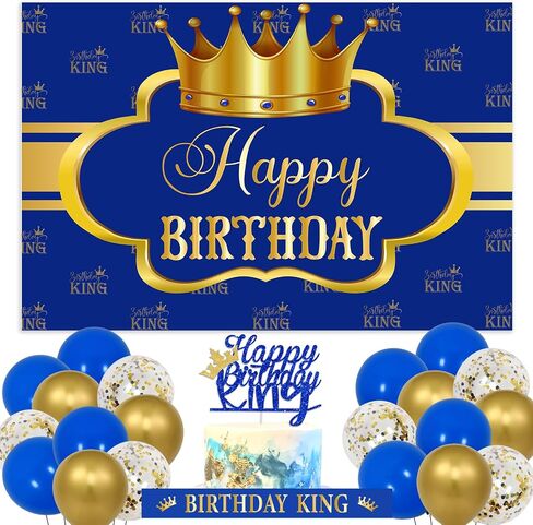 Wonmelody King Birthday Decorations for Men Happy Birthday Party Backdrop Banner for Boy's Black and Gold Balloons Happy Birthday King Decorations Cake Topper Sash King Crown Balloon for Boy Prince in Kuwait