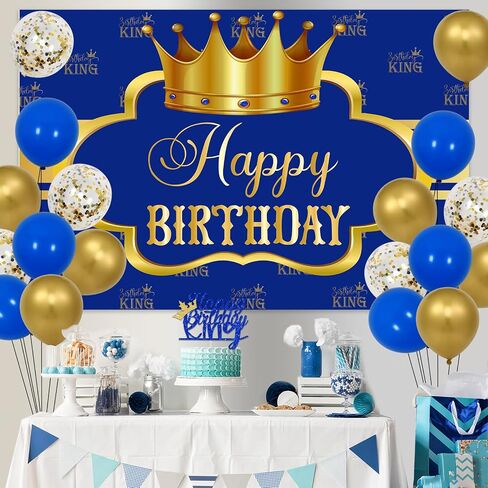 Wonmelody King Birthday Decorations for Men Happy Birthday Party Backdrop Banner for Boy's Black and Gold Balloons Happy Birthday King Decorations Cake Topper Sash King Crown Balloon for Boy Prince in Kuwait