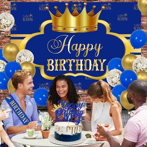 Wonmelody King Birthday Decorations for Men Happy Birthday Party Backdrop Banner for Boy's Black and Gold Balloons Happy Birthday King Decorations Cake Topper Sash King Crown Balloon for Boy Prince in Kuwait