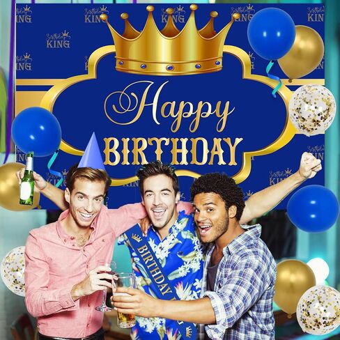 Wonmelody King Birthday Decorations for Men Happy Birthday Party Backdrop Banner for Boy's Black and Gold Balloons Happy Birthday King Decorations Cake Topper Sash King Crown Balloon for Boy Prince in Kuwait