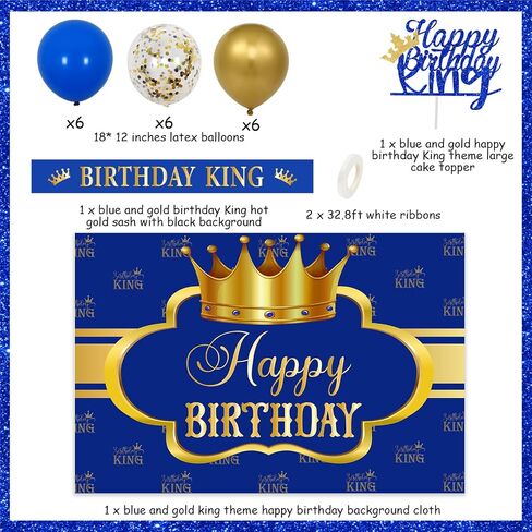 Wonmelody King Birthday Decorations for Men Happy Birthday Party Backdrop Banner for Boy's Black and Gold Balloons Happy Birthday King Decorations Cake Topper Sash King Crown Balloon for Boy Prince in Kuwait