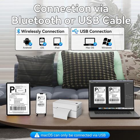 Bluetooth Thermal Shipping Label Printer,Wireless 4x6 Shipping Label Printer for Shipping Packages,Support iPhone iPad Android Windows & Mac,Widely Used for Amazon, Ebay,Shopify, Etsy, USPS. in Saudi Arabia