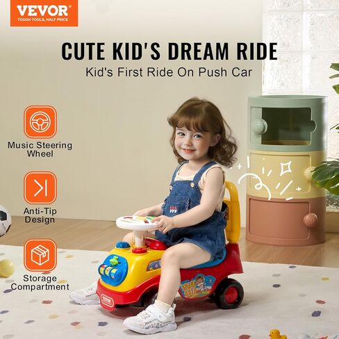 VEVOR Ride On Push Car for Toddlers, Ages 19+ Months, Ride Racer, Sit to Stand Toddler Ride On Toy, Kids Ride On Car with Music Steering, Horn & Under Seat Storage, Ride On Toy for Boys Girls in Saudi Arabia