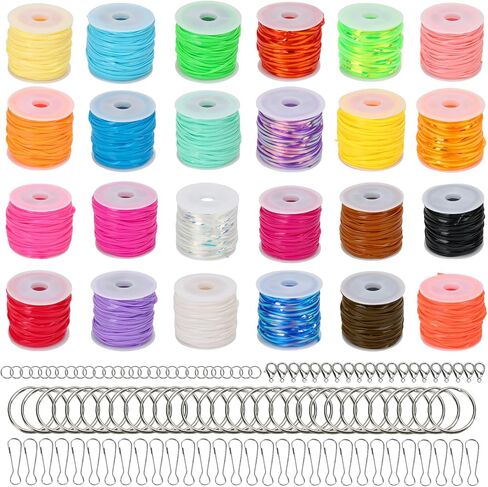 سلسلة حبل بلاستيكية من QUEFE، 24 لفة من حبل ربط بلاستيكي وإكسسوارات حبل سلسلة مفاتيح، مجموعة نسيج سلسلة Gimp لحرف سلسلة المفاتيح والأساور وأحبال التعليق in Kuwait