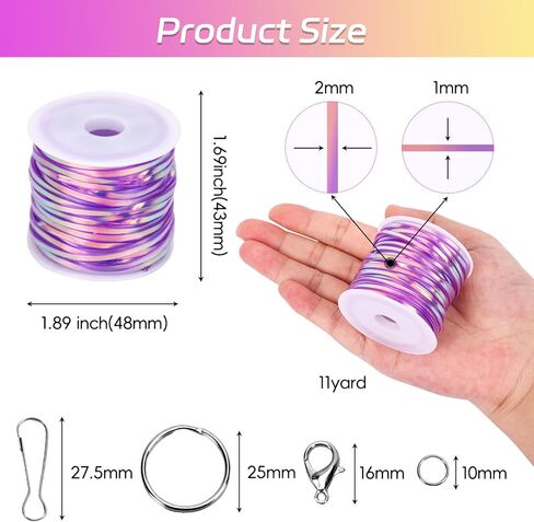 سلسلة حبل بلاستيكية من QUEFE، 24 لفة من حبل ربط بلاستيكي وإكسسوارات حبل سلسلة مفاتيح، مجموعة نسيج سلسلة Gimp لحرف سلسلة المفاتيح والأساور وأحبال التعليق in Kuwait