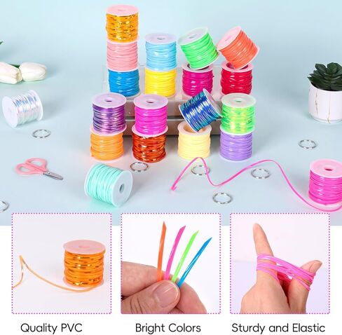 سلسلة حبل بلاستيكية من QUEFE، 24 لفة من حبل ربط بلاستيكي وإكسسوارات حبل سلسلة مفاتيح، مجموعة نسيج سلسلة Gimp لحرف سلسلة المفاتيح والأساور وأحبال التعليق in Kuwait