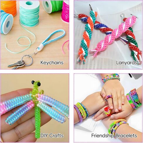 سلسلة حبل بلاستيكية من QUEFE، 24 لفة من حبل ربط بلاستيكي وإكسسوارات حبل سلسلة مفاتيح، مجموعة نسيج سلسلة Gimp لحرف سلسلة المفاتيح والأساور وأحبال التعليق in Kuwait