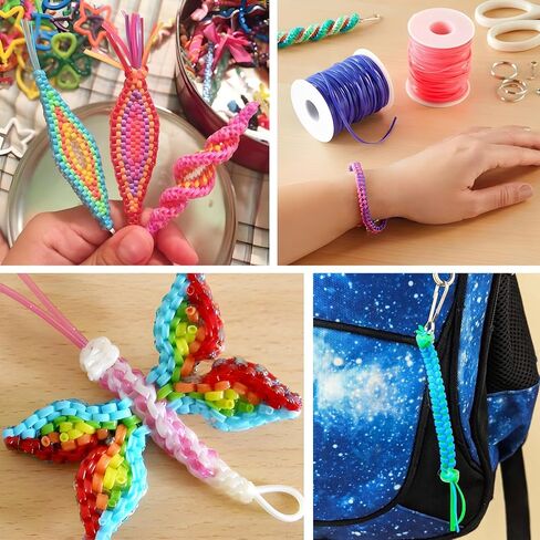 سلسلة حبل بلاستيكية من QUEFE، 24 لفة من حبل ربط بلاستيكي وإكسسوارات حبل سلسلة مفاتيح، مجموعة نسيج سلسلة Gimp لحرف سلسلة المفاتيح والأساور وأحبال التعليق in Kuwait