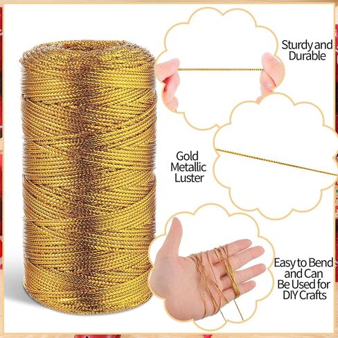 656 Feet/218 Yards Metallic Cord Gold Twine, 1 Spool 1.5 mm Gold Thread String for Bracelet Jewelry Making Thread Gold Craft Making String Cord in Saudi Arabia