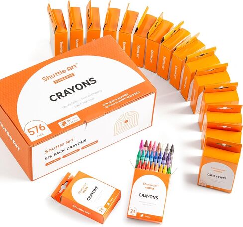 Shuttle Art Crayons Bulk Set - 24 Boxes of 24 Assorted Colors, 576 Count Durable & Non-Toxic Teacher-Quality Crayons, School Supplies bulk in Crayons For Family Class Party Favors in Saudi Arabia