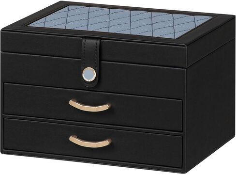 Black Jewelry Box Organizer: Home Decor for Women - 2-Drawer Holder for Valentine’s Day Birthday Christmas Black Pink in Kuwait