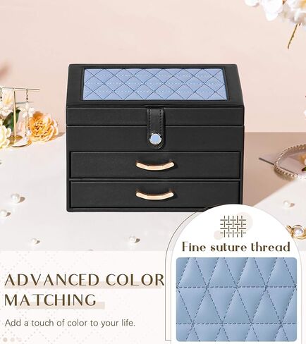 Black Jewelry Box Organizer: Home Decor for Women - 2-Drawer Holder for Valentine’s Day Birthday Christmas Black Pink in Kuwait