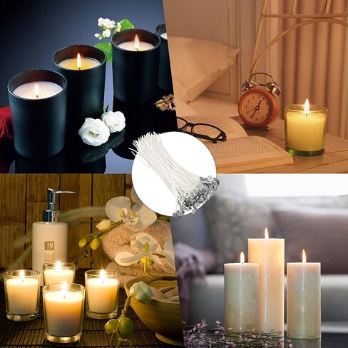 Candle Wicks 100 Pcs 6 inch with 100Pcs Candle Wick Stickers and 5 Pcs Wooden Candle Wick Centering Device for Soy Beeswax Candle Making and Candle DIY, White in Saudi Arabia