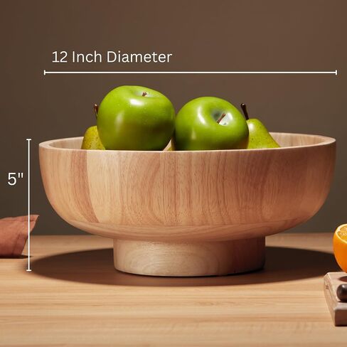 Large Wood Fruit Bowl for Kitchen Counter (12 Inch Diameter) Pedestal Bowl, Fruit Bowls, Decorative Bowls in Saudi Arabia