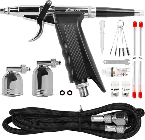 XDOVET Dual Action Airbrush Kit with 0.35/0.5/0.8mm Needle 7ml/10ml Paint Cup Side Pot and Oil-Water Separator - Ideal for Tattoos Makeup Nails Models - Complete Airbrush Kit in Saudi Arabia