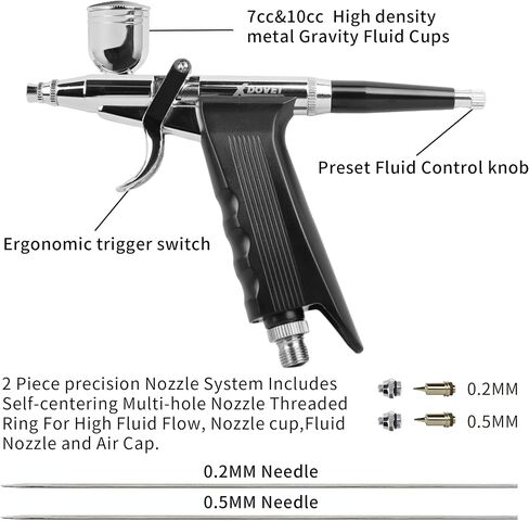 XDOVET Dual Action Airbrush Kit with 0.35/0.5/0.8mm Needle 7ml/10ml Paint Cup Side Pot and Oil-Water Separator - Ideal for Tattoos Makeup Nails Models - Complete Airbrush Kit in Saudi Arabia